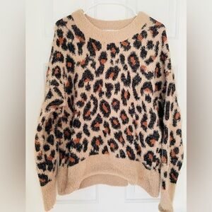 Time and Tru Leopard Print Sweater - Black and Tan